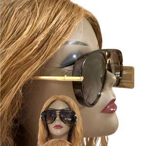 FRYE AND CO. Brown Gradient Oversized Sunglasses with Gold Temples